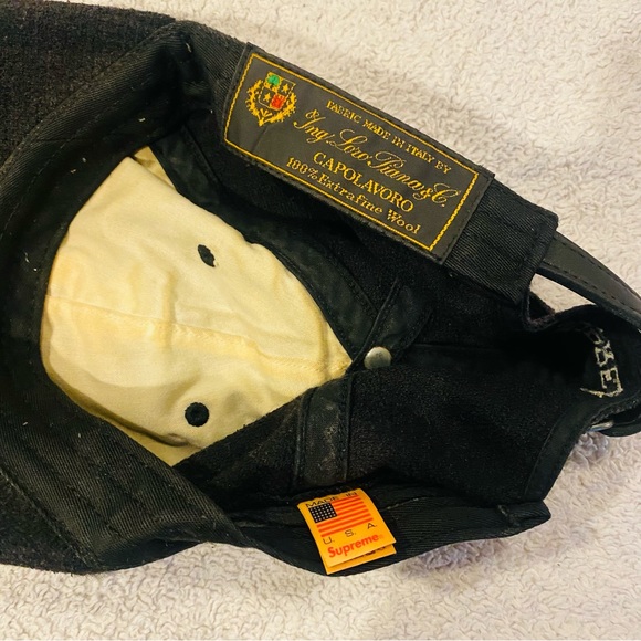 Loro Piana x Supreme Wool S Panel Black Strapback Hat - Picture 3 of 3